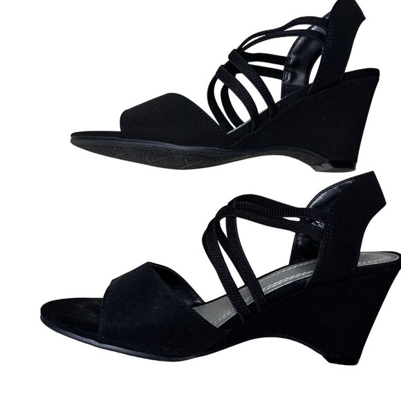 Impo Black Strappy Wedge Sandals WOMEN'S 6M Open Toe Faux Suede Upper  IMPO-6 - Picture 5 of 8